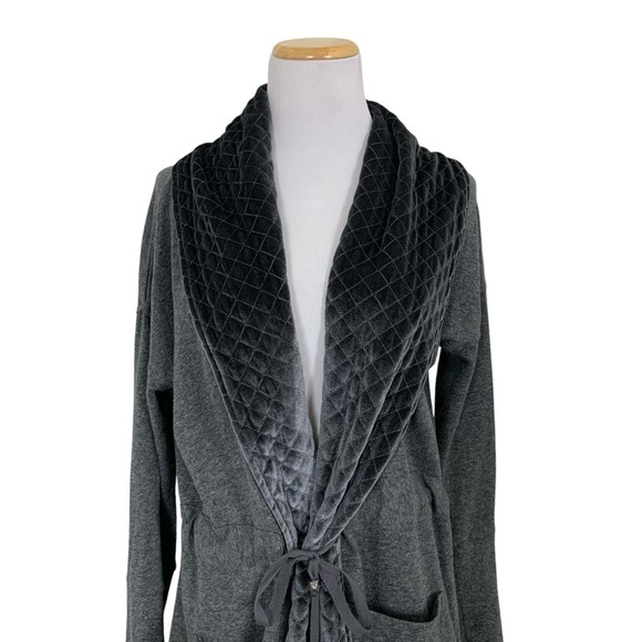 Soft Surroundings Lilas Gray Velvet Trim Cardigan Drawstring Waist Size M - Picture 1 of 16